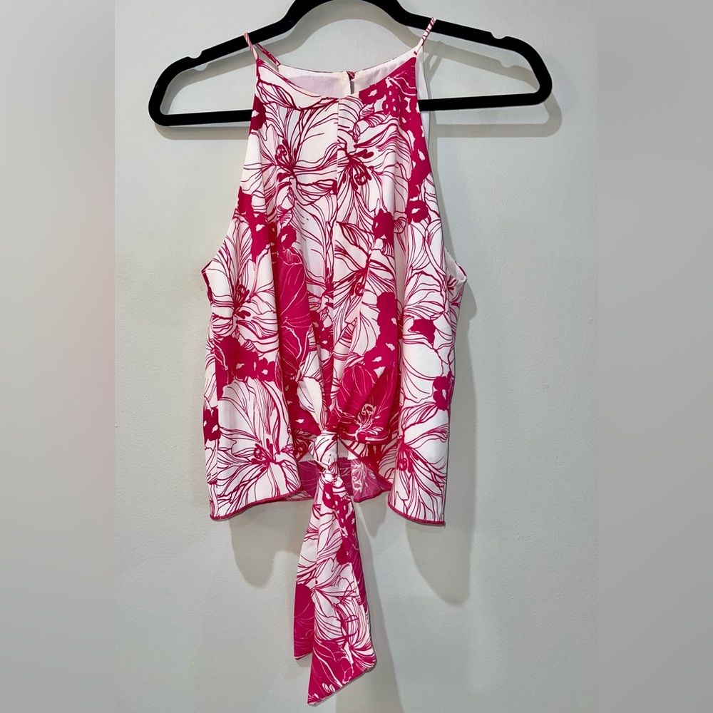 Vici Pink and White Tie Front Sleeveless Tank Top